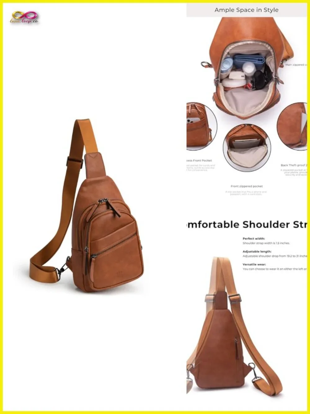 Large Sling Bag Crossbody Purse Faux Leather Fashionable Trendy Chest Bag
